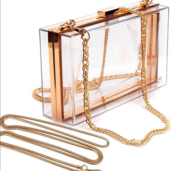 Handbags - Clear Hardshell Purse With Removable Gold Chain Strap